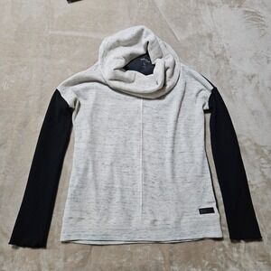 Kensie Performance Womens Cowl Neck Waffle Knit Thermal Top Gray Black Medium